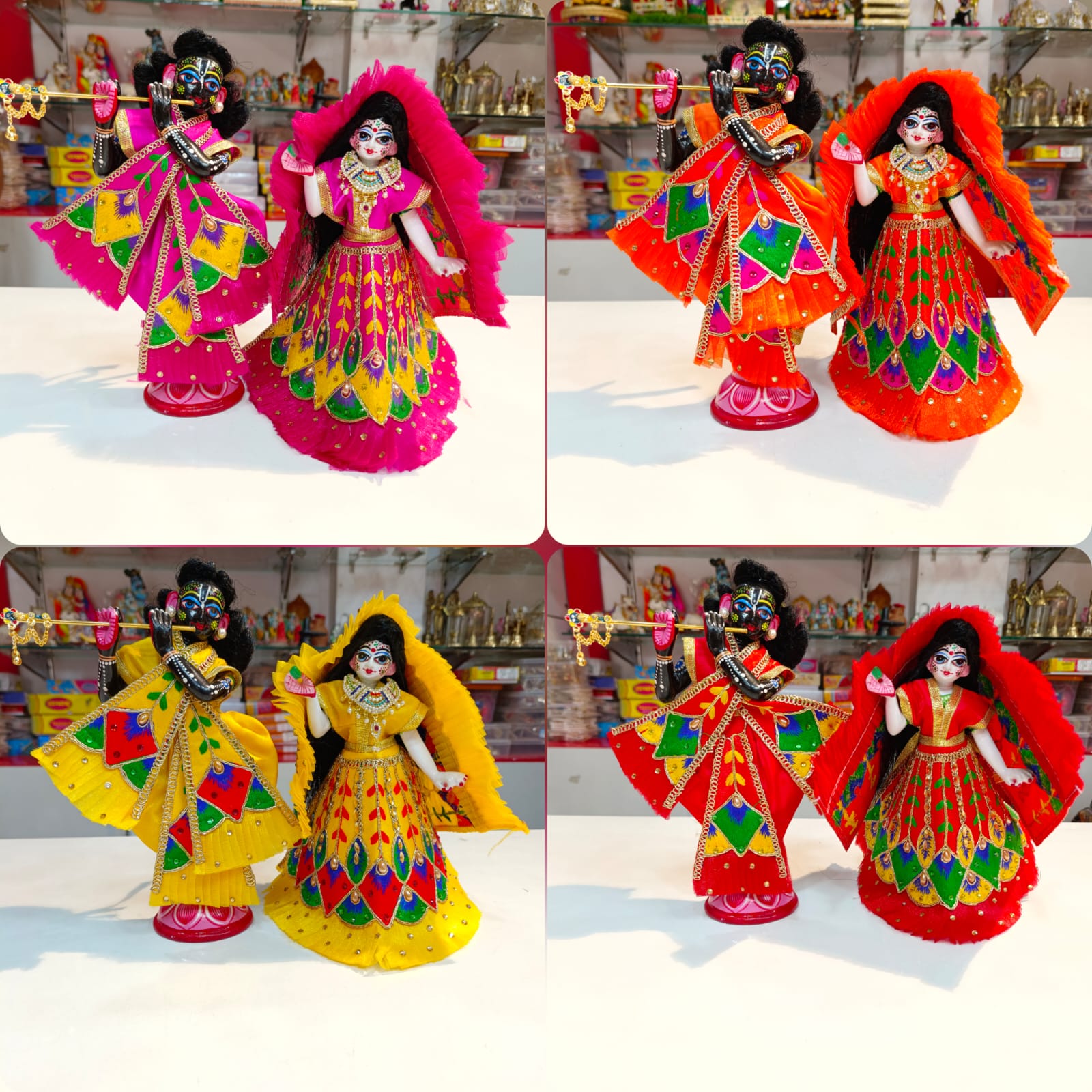 Diwali Special Radha Krishna Handmade Jaipuri Print Cotton Silk Dress  Suitable for 6.5-7.5 inches Idols. : Amazon.in: Home & Kitchen